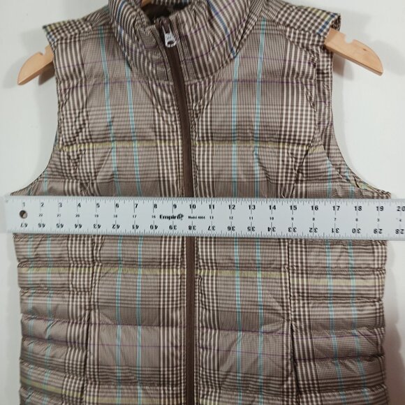 LANDS' END Classic Brown Plaid Puffer Vest, 75 Down/25 Feathers Fill Size Small - Picture 13 of 16